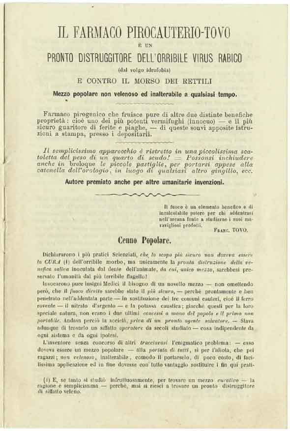 Farmaco Pirocauterio-Tovo dedicato alla umanit&agrave;