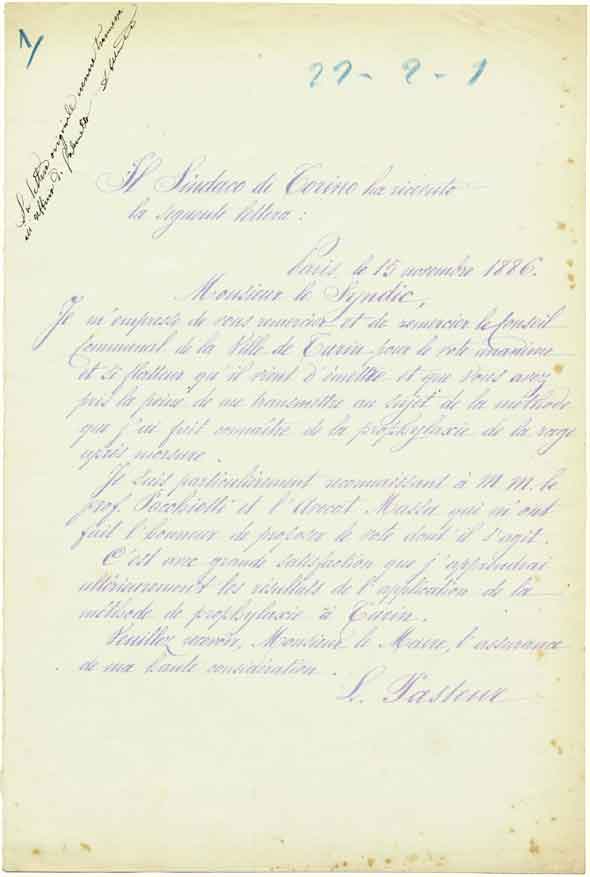 ringraziamento di Louis Pasteur alla Citt&agrave; di Torino