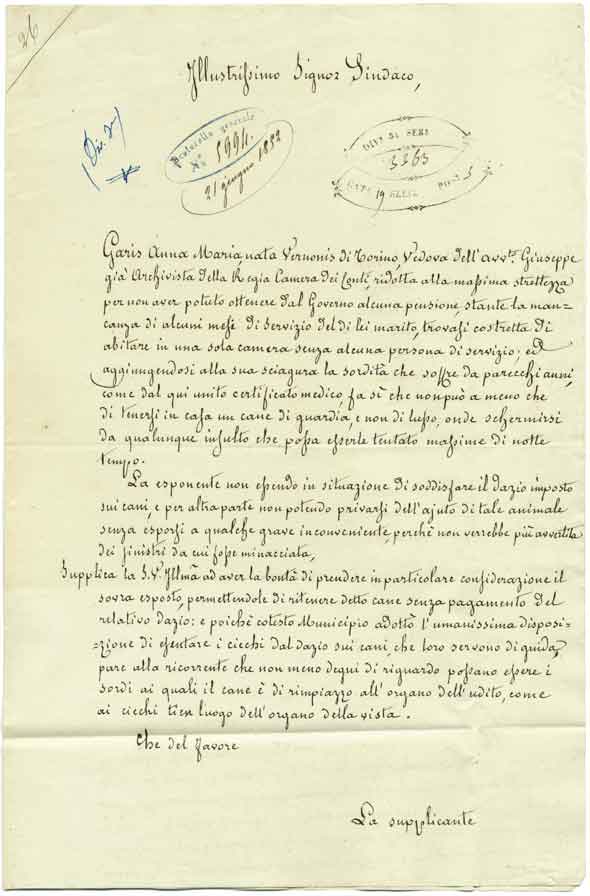 Lettera di Garis Anna al Sindaco