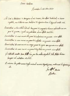 Lettera del veterinario Bertea a Michele Buniva