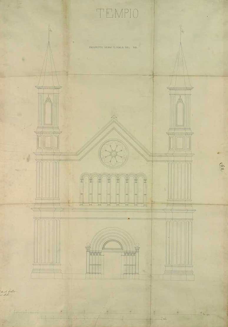 Tempio valdese. Prospetto verso il viale del Re